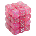 Chessex Borealis 12mm d6 Pink Silver Luminary Dice Block 36 Dice - 27984 CHX27984