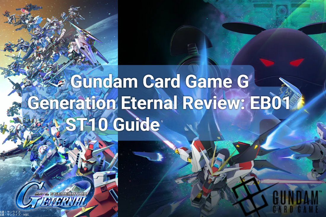Gundam Card Game EB01 Eternal Nexus extra booster packs alongside the ST10 Generation Pulse starter deck product boxes