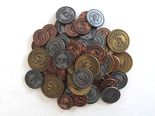 Viticulture Metal Coins - 72 thick metal lira coins, originally designed and used in Tuscany Prima, fit into any Euro game