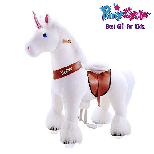 PonyCycle Official 2019 New U Series Ride on White Horse Unicorn Toy Plush Walking Animal Small Size for Age 3-5