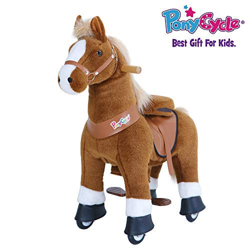 PonyCycle Official 2019 New U Series Ride on Horse Toy Plush Walking Animal Brown Horse Medium Size for Age 4-8