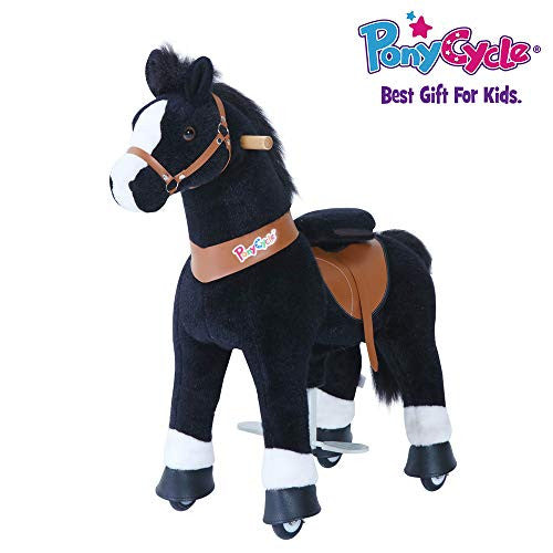PonyCycle Official 2019 New U Series Ride on Horse Toy Plush Walking Animal Black Horse Medium Size for Age 4-8