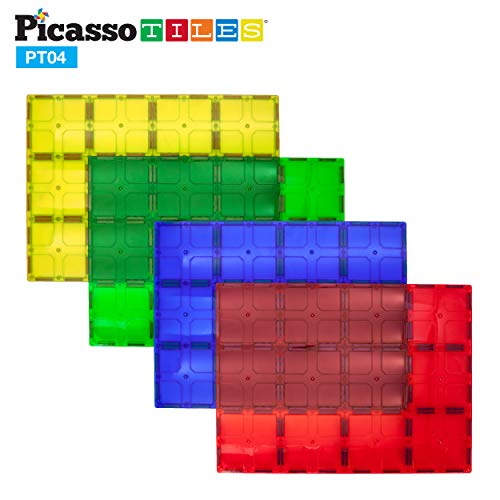 PicassoTiles PT04 4 Piece Set Magnet Tiles Large Stabilizer Base Jumbo Set