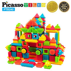 PicassoTiles PTB240 240pcs Bristle Shape 3D STEM Building Blocks Tiles Set