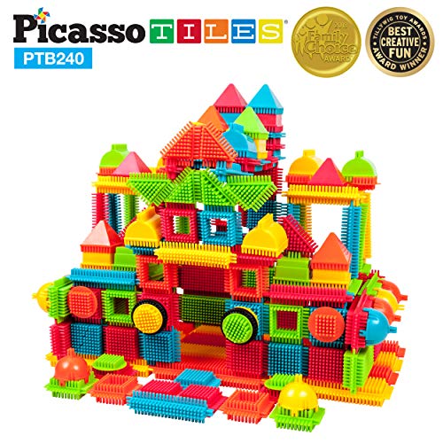 PicassoTiles PTB240 240pcs Bristle Shape 3D STEM Building Blocks Tiles Set