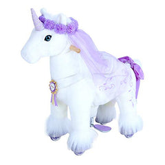 PonyCycle Official Riding Horse White and Purple Unicorn No Battery No Electricity Mechanical Giddy up Pony Plush Toy Walking Animal for Age 3-5 Years Small Size - K31
