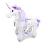 PonyCycle Official Riding Horse White and Purple Unicorn No Battery No Electricity Mechanical Giddy up Pony Plush Toy Walking Animal for Age 4-9 Years Medium Size - K41