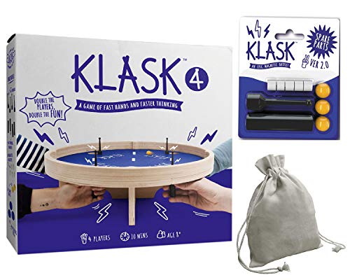 KLASK 4 : The 4 Player Magnetic Party Game of Skill That‚Äôs Half Foosball, Half Air Hockey with KLASK Game Spare Part Set 2.0 and Dice Bag