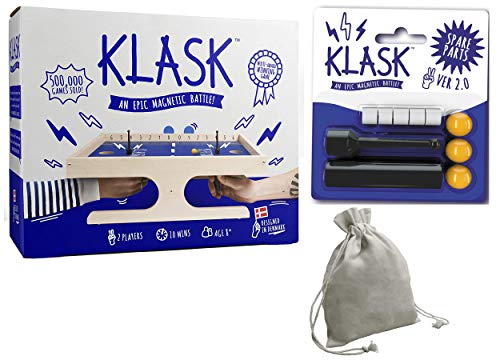 KLASK : The Magnetic Award-Winning Party Game of Skill That‚Äôs Half Foosball, Half Air Hockey with KLASK Game Spare Part Set 2.0 and Dice Bag
