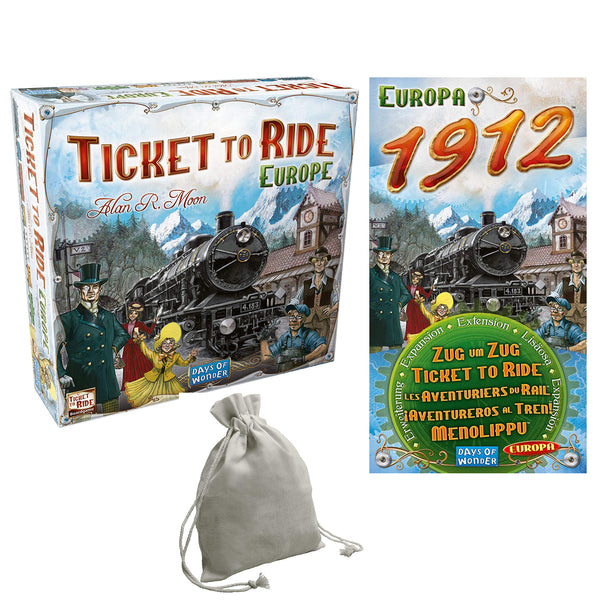 Ticket To Ride Board Game - Europe with Ticket to Ride: Europa 1912 Expansion Board Game and Dice Bag