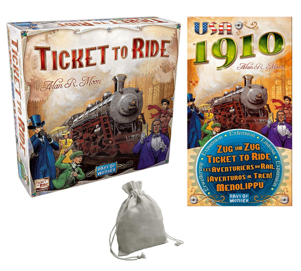 Days of Wonder Ticket to Ride - Board Game with Days of Wonder Ticket to Ride: USA 1910 Expansion and Dice Bag