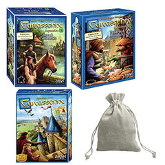 Carcassonne Expansion Board Game Set (Standard, Expansion 1 & 2) with Dice Bag