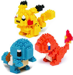 Nanoblock Building Blocks Pokemon Pikachu (130pcs), Charmander (120pcs) & Squirtle (120pcs) Gift Set Bundle - 3 Pack