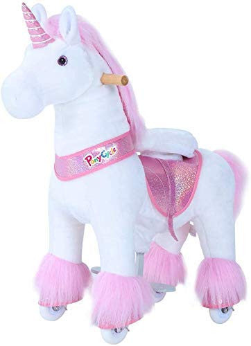 PonyCycle Authentic Ride on Unicorn Toys for Girls (with Brake/ 31.1" Height/ U3 for Age 3-5) Pink Unicorn Kids Ride on Toys Plush Walking Unicorn Ux302