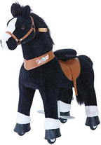 PonyCycle Official New Updated 2021 Edition Ride on Horse Toy Plush Walking Animal Black with White Hoof and Realistic Sound Feature - Small Size for (Age 3-5)
