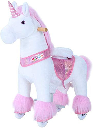 PonyCycle Pink Unicorn Ride On Horse Toy Walking & Rocking Pony for Kids Ages 4-7 Max Load 88 lbs - Ux402