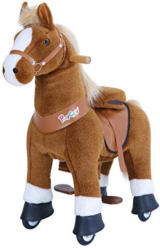 PonyCycle Brown Horse Ride On Toy Walking & Rocking Pony with White Hooves for Kids Ages 4-7 Max Load 88 lbs - Ux424