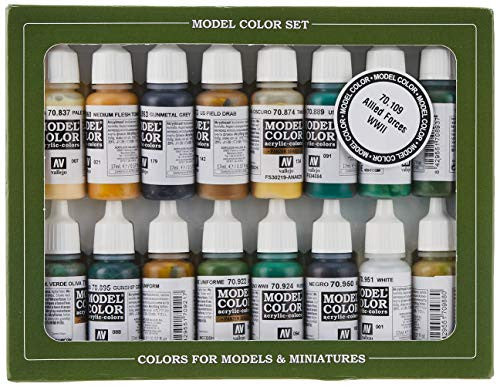Vallejo WWII Allied Forces Paint Set Pack of 16 Non Toxic 17ml VAL-70109
