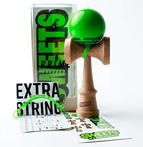 Sweets Kendamas Radar Prime Kendama - Sticky Paint, Perfect for Beginners, Extra String Accessory Bundle (Green)