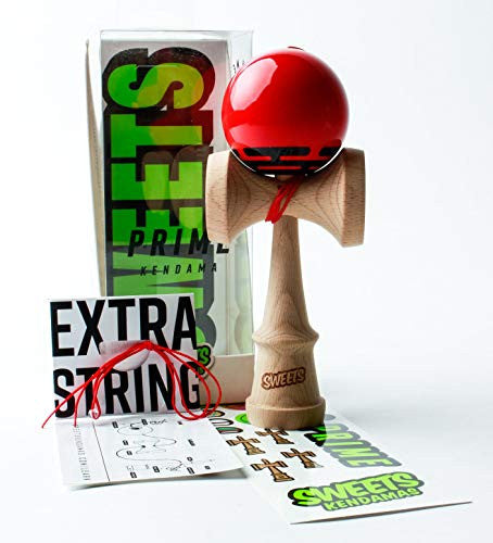 Sweets Kendamas Radar Prime Kendama - Sticky Paint, Perfect for Beginners, Extra String Accessory Bundle (Red)