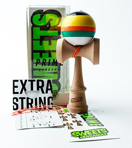 Sweets Kendamas 5-Stripe Prime Kendama - All Levels, Stripe Design, Extra String Accessory Bundle (Poncho)