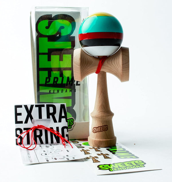 Sweets Kendamas 5-Stripe Prime Kendama - All Levels, Stripe Design, Extra String Accessory Bundle (Bodega)