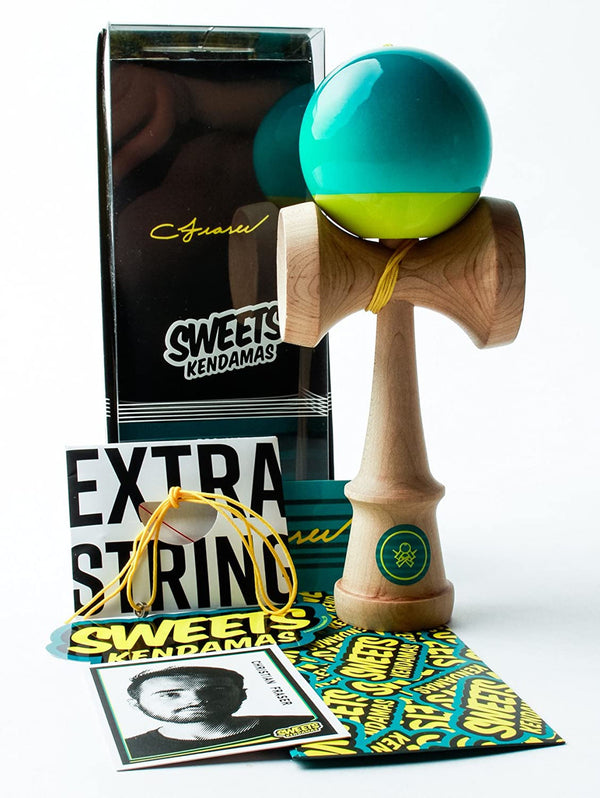 Sweets Kendamas Prime Pro Model Kendama - Sticky Paint, Hardwood Maple, Extra String Accessory Bundle (Christian Fraser)