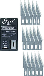 Excel Blades #11 Craft Knife Replacement Blades - Double Honed Blades for Craft Knife - Perfect for Trimming Wood, Plastic, Paper, Leather and More - Set of 15 with Dispenser