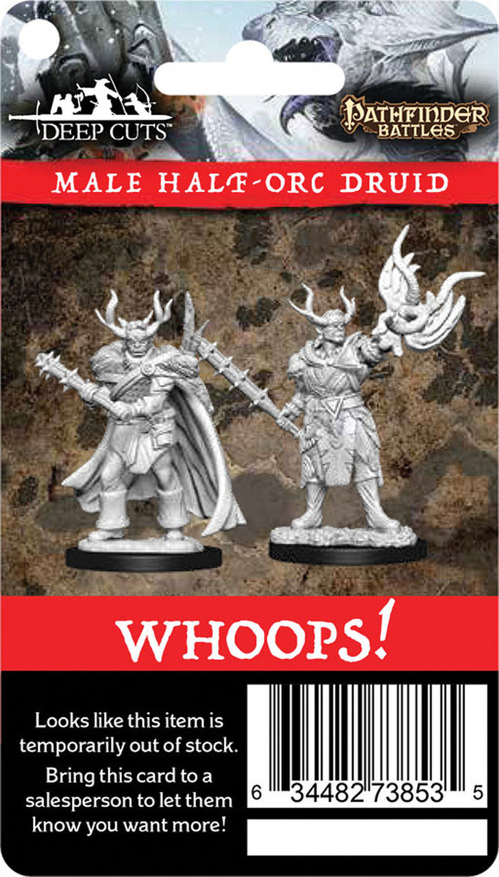 Wizkids Dungeons And Dragons Pathfinder Battle Deep Cuts Male Half Orc Druid Whoops Unpainted S W14 Retail Reorder Cards Miniature D&D WZK90301
