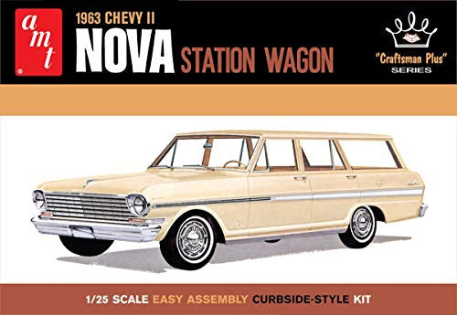 Round 2 Unknown AMT 1963 Chevy II Nova Station Wagon Craftsman Plus Series 1:25 Scale Model Kit, White