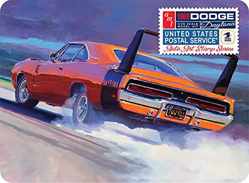 AMT 1969 Dodge Charger Daytona USPS Stamp Series Collector Tin 125 Scale Model Kit