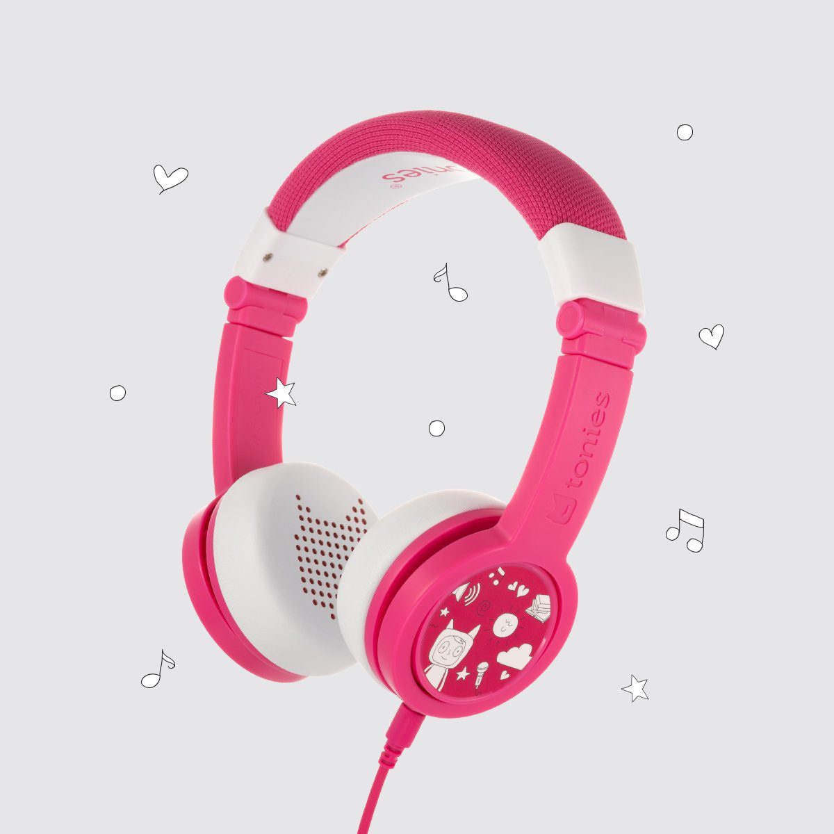 Tonies Foldable Wired Headphones for Kids - Comfortably Designed to fit On-Ear - Works with Toniebox and All 3.5mm Devices - Pink