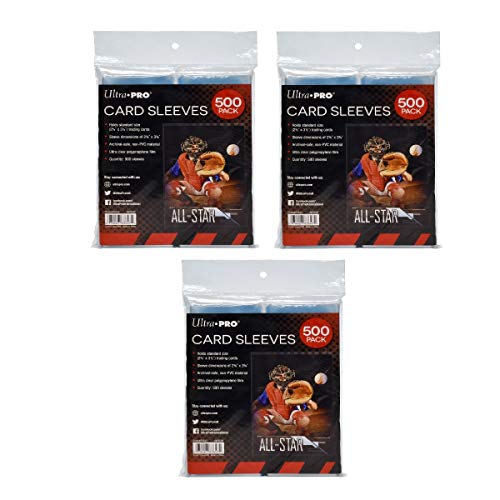 Ultra PRO Clear Card Sleeves for Standard Size Trading Cards Measuring 2.5" x 3.5" (500 x 3 Pack, 1500 Total)