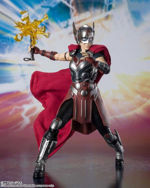 SH Figuarts Mighty Thor Love and Thunder Movie Action Figure 2 Head Sculpts Interchangeable Hands Mjollnir lightning Effect Tamashii Nations Bandai Spirits BAS63293