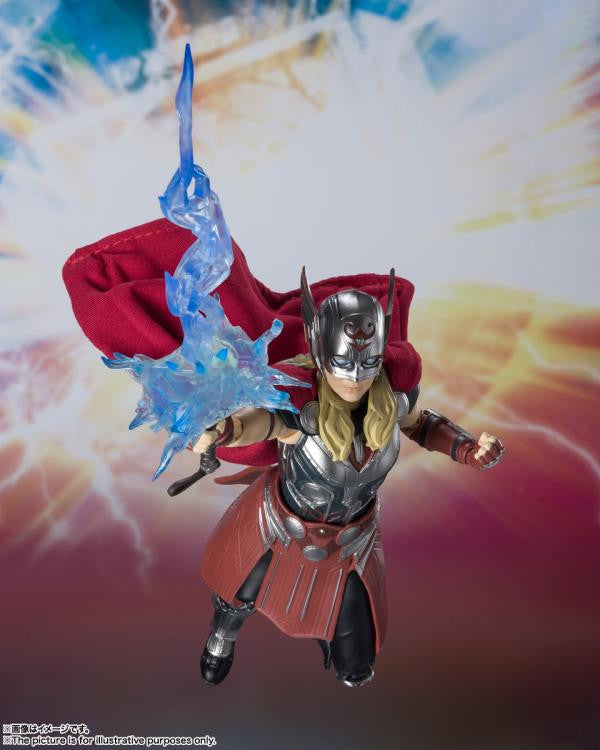 SH Figuarts Mighty Thor Love and Thunder Movie Action Figure 2 Head Sculpts Interchangeable Hands Mjollnir lightning Effect Tamashii Nations Bandai Spirits BAS63293