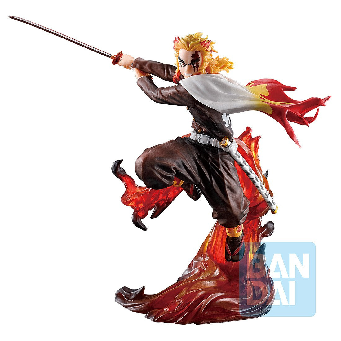 Demon Slayer: Kimetsu no Yaiba Kyojuro Rengoku Shake The Sword Burn Your Heart Kyojuro Ready to Strike in Dynamic Popular Pose Anime Static Figure Ichiban Bandai Spirits BAS60177