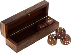 Satnam Handmade Indian Wooden Dice Game Storage Decorative Box with Brass Inlay and 5 Dices Rectangle DiceKitRectangle