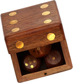 Satnam Handmade Indian Wooden Dice Game Storage Decorative Box with Brass Inlay and 5 Dices Square DiceKitSquare