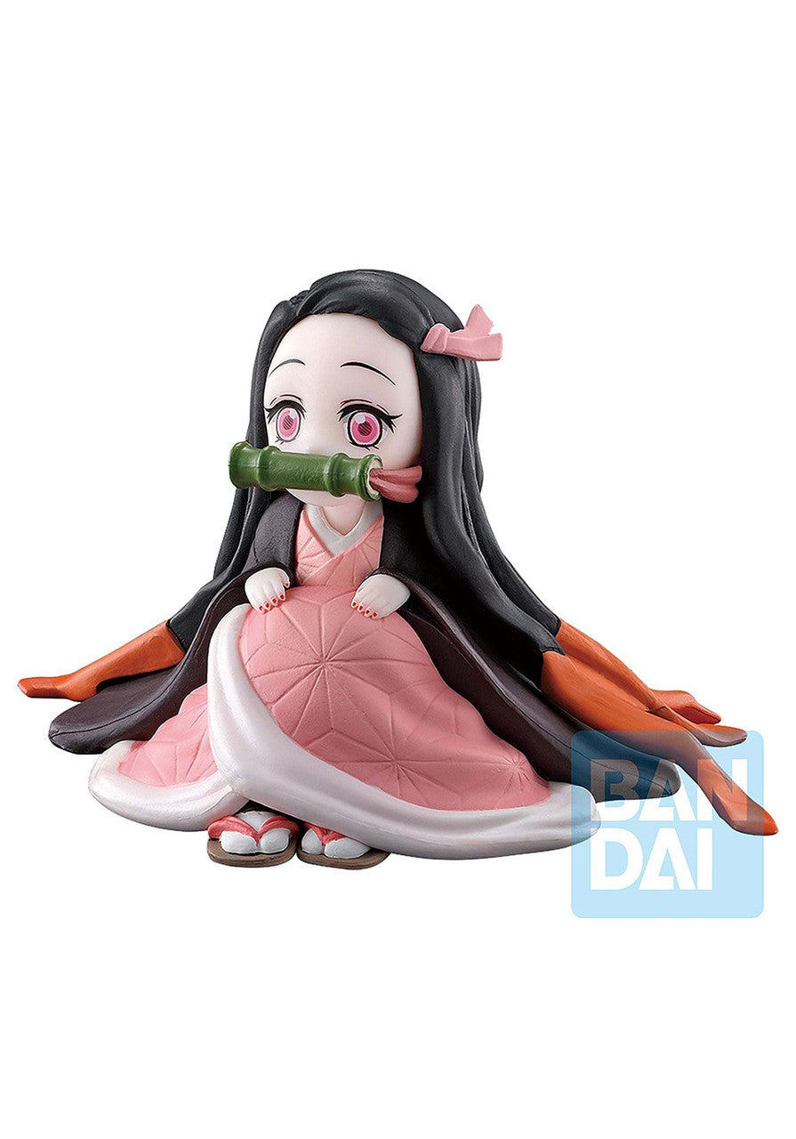 Demon Slayer: Kimetsu no Yaiba Nezuko Kamado Became Smaller Shake The Sword Burn Your Heart Nezuko in Contemplative Pose Bearing Bamboo Mouth Restraint Anime Chibi Figure Ichiban Bandai Spirits BAS60176