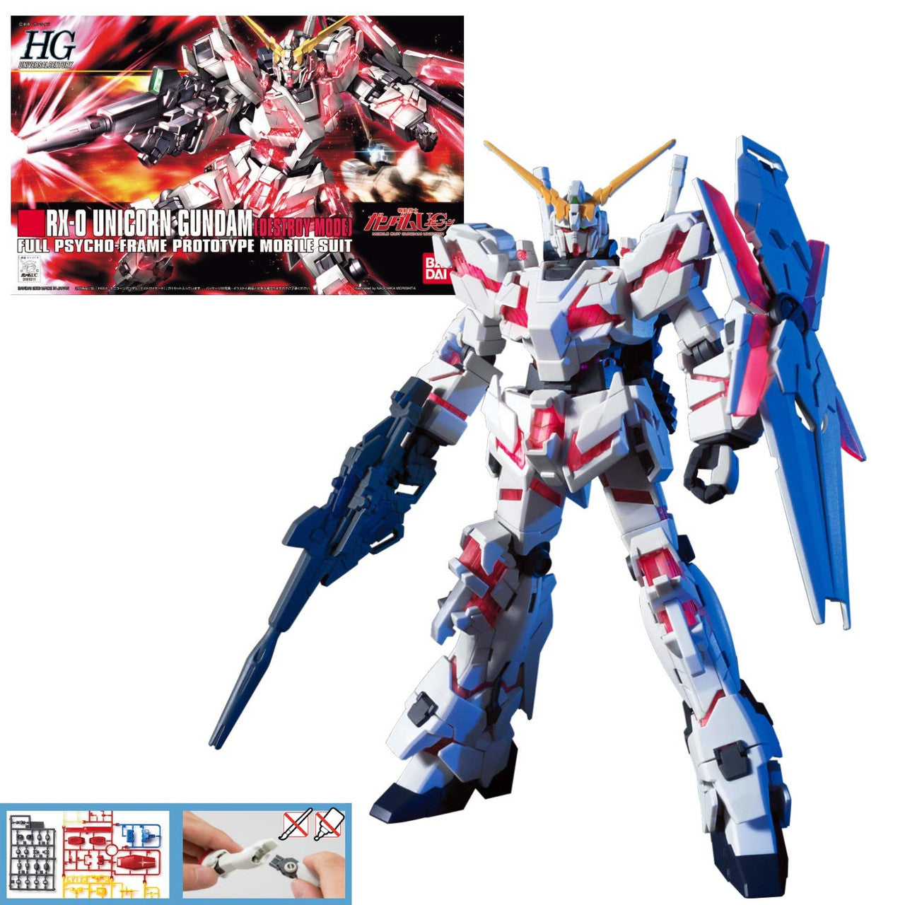 Bandai Hobby 5057399 Rx-0 Unicorn Gundam (Destroy Mode) Hguc 1/144 Model Kit