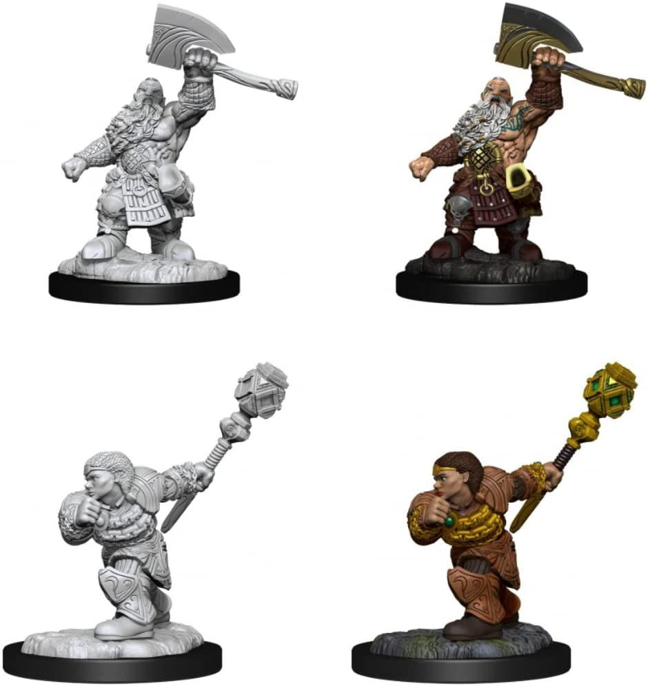 Wizkids Dungeons & Dragons Magic the Gathering W14 Dwarf Fighter & Dwarf Cleric Unpainted Miniatures D&D WZK90276