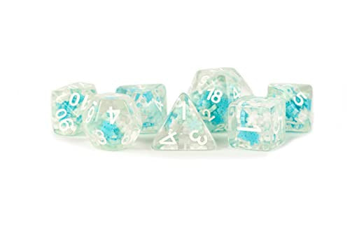 Metallic Dice Games 16mm Resin Poly Set Snowflake w/White 7 Role Playing Game Dice for Dungeons and Dragons MTD752