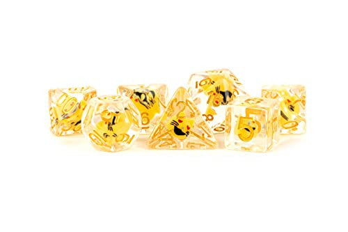 Metallic Dice Games 16mm Resin Poly Set Cat w/Gold 7 Role Playing Game Dice for Dungeons and Dragons MTD754