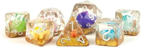 Metallic Dice Games 16mm Resin Poly Set Dinosaur w/Silver 7 Role Playing Game Dice for Dungeons and Dragons MTD757