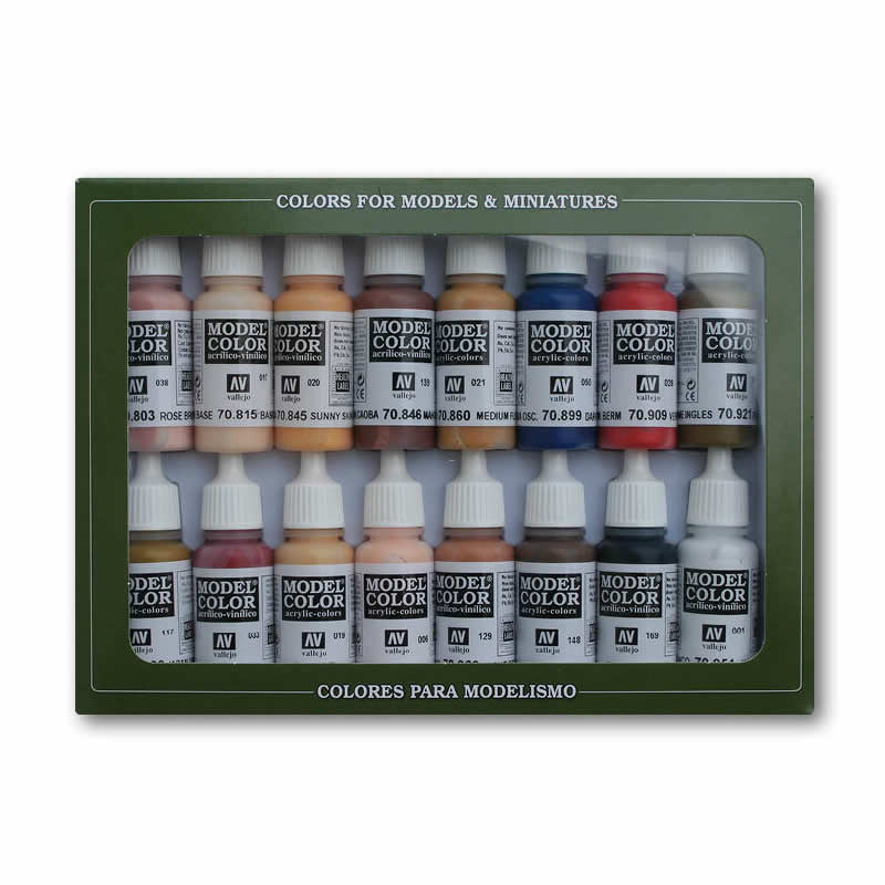 Vallejo Face Skin Colors Paint Set Pack of 16 Non Toxic Colors 17ml VAL-70124
