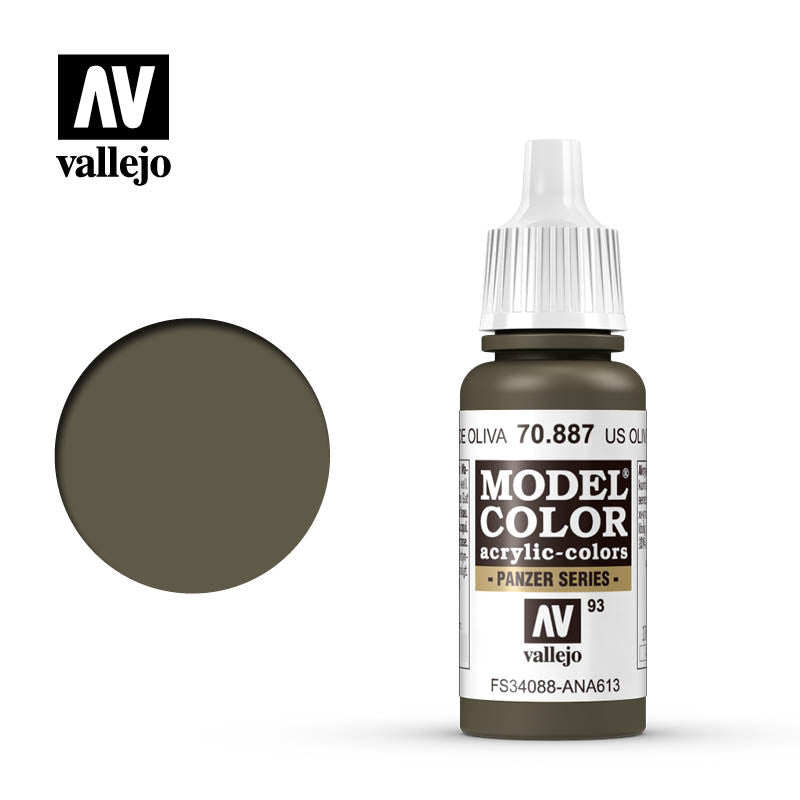 Vallejo Model Color US Olive Drab Non Toxic Paintss 17ml VAL-70887