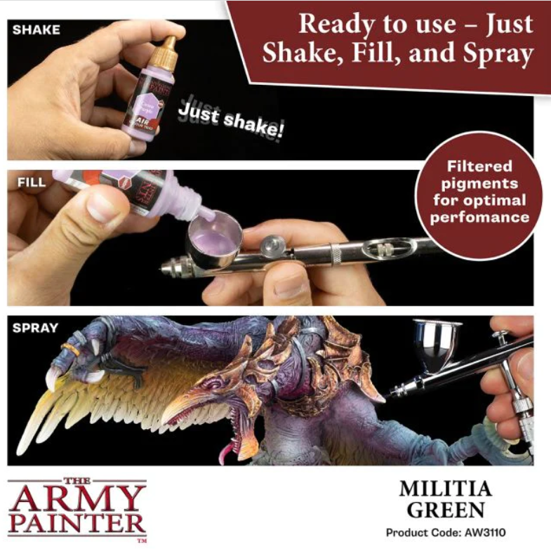 The Army Painter Warpaints Air Color Triad Militia Green Non Toxic Air Brush Paint 18ml AW3110