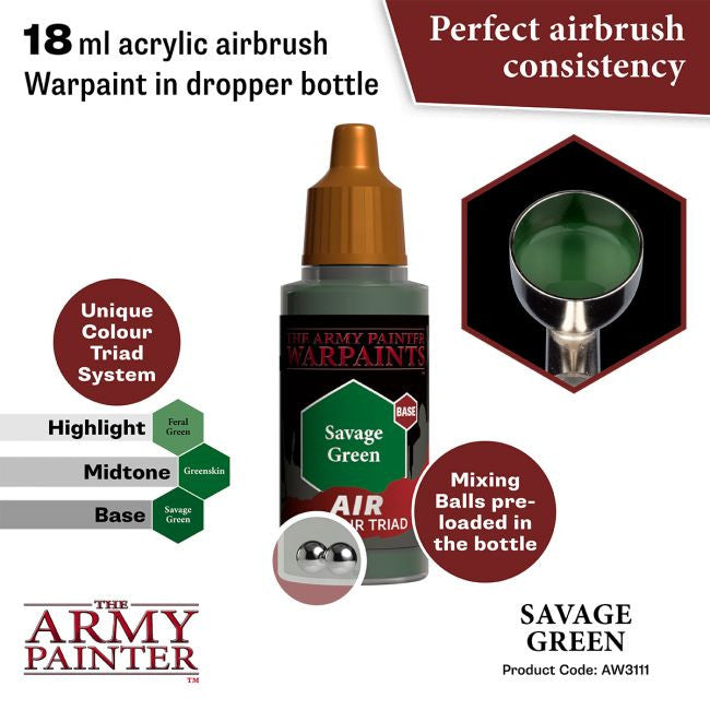 The Army Painter Warpaints Air Color Triad Savage Green Non Toxic Air Brush Paint 18ml AW3111
