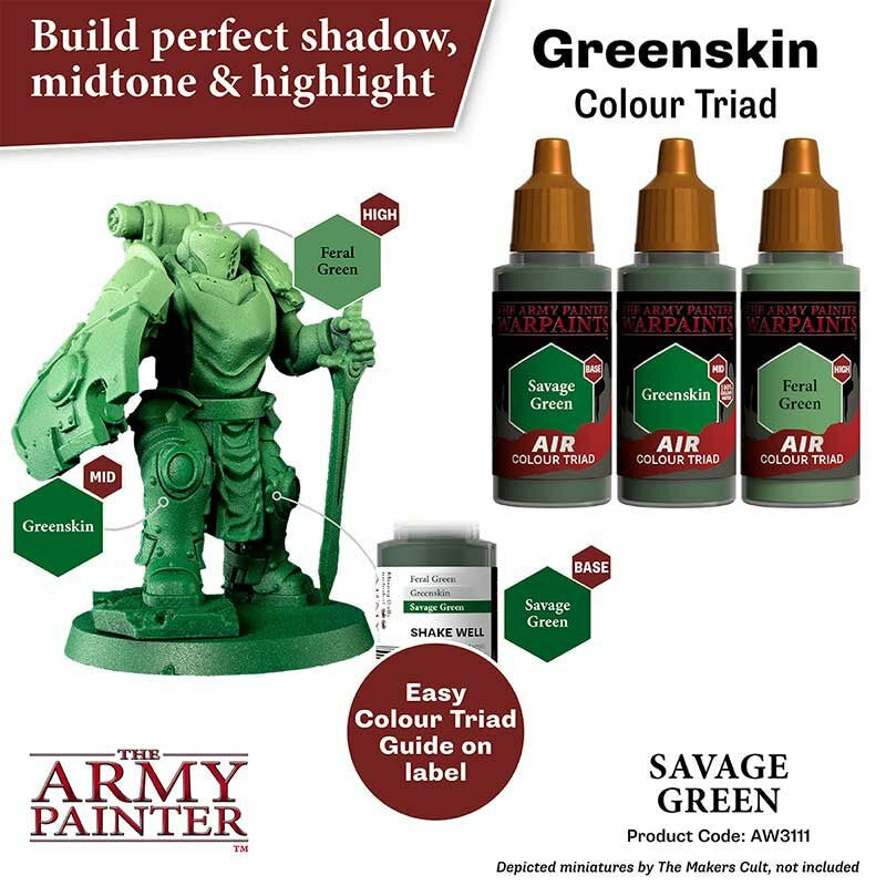 The Army Painter Warpaints Air Color Triad Savage Green Non Toxic Air Brush Paint 18ml AW3111