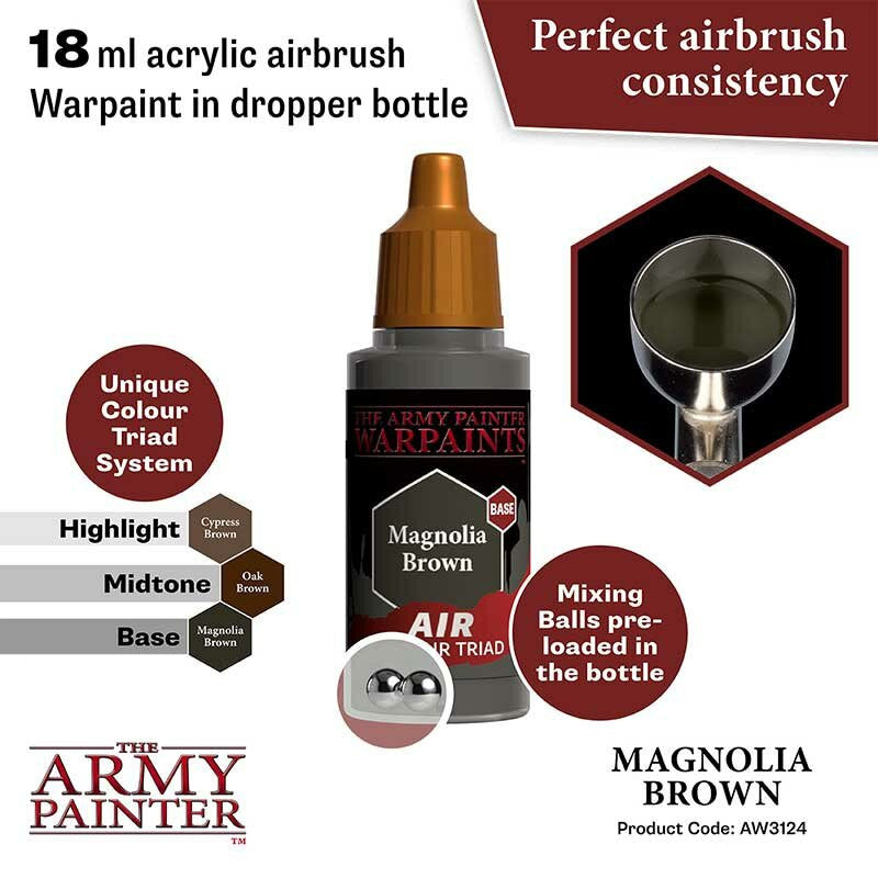 The Army Painter Warpaints Air Color Triad Magnolia Brown Non Toxic Air Brush Paint 18ml AW3124